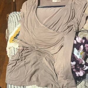 Mauve Wrap-Style Short Sleeve Top